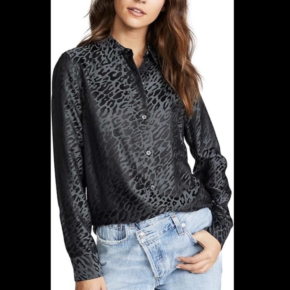 Equipment Essential Black Leopard Print Blouse Size M